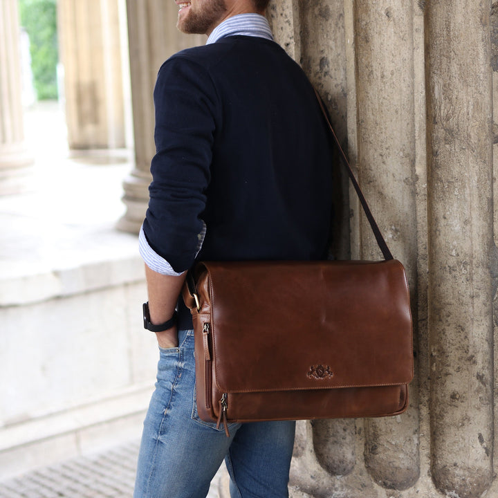 Teacher's Bag Leather Brown 15" AGENT Briefcase College