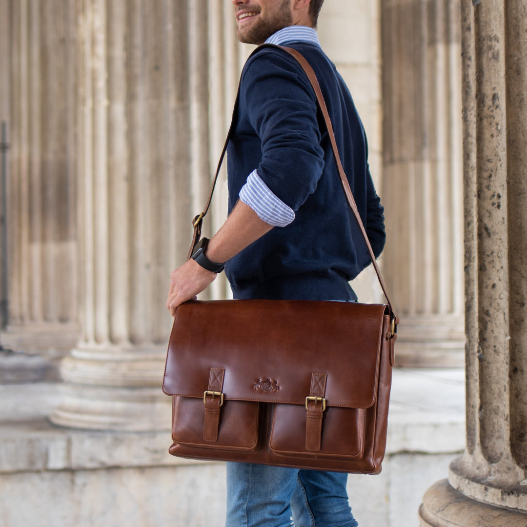 Teacher's Bag Leather Brown 15" SERGEANT Briefcase College