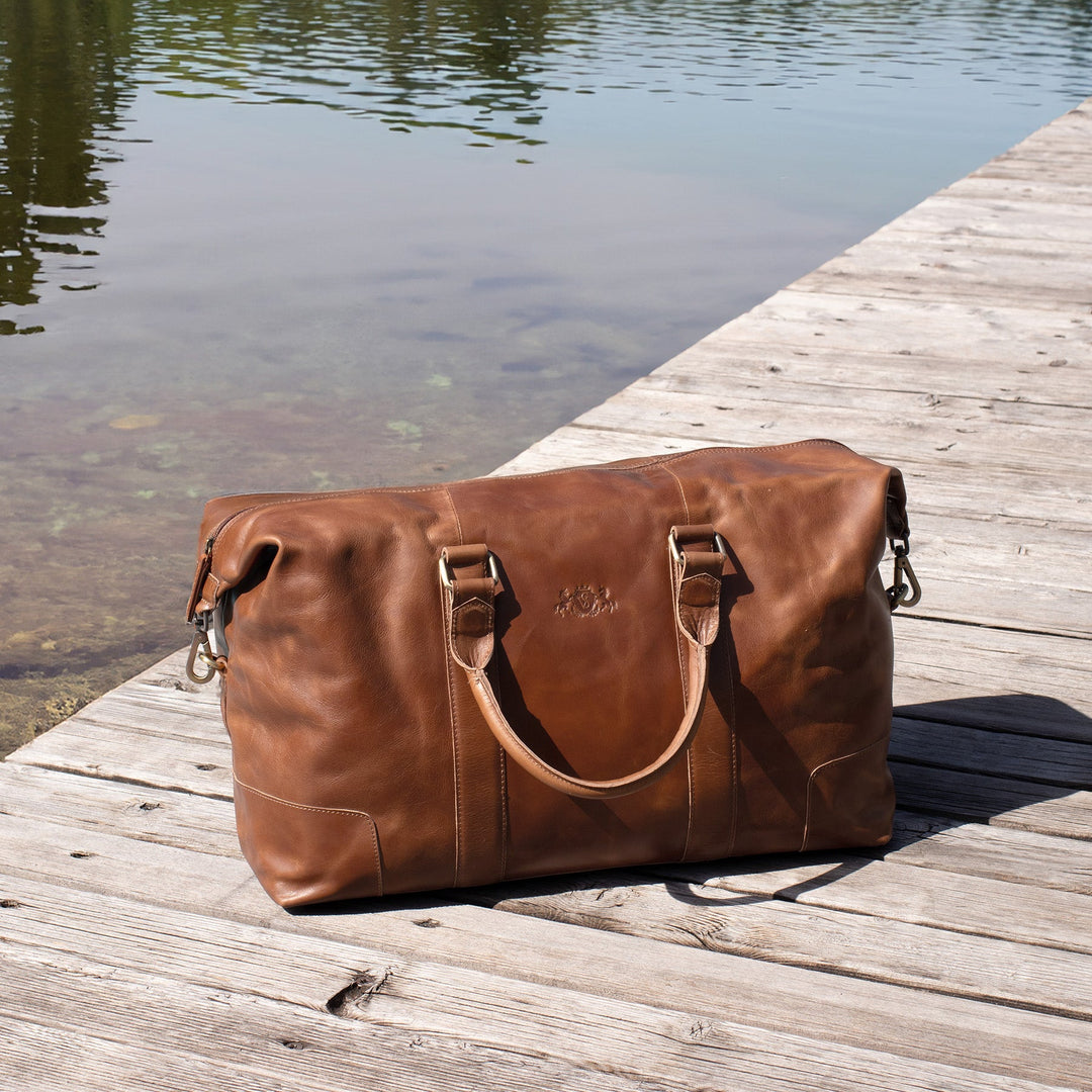 Large Travel Bag Leather Brown JEREMY Weekender