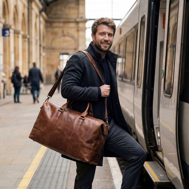 Large Travel Bag Leather Brown JEREMY Weekender