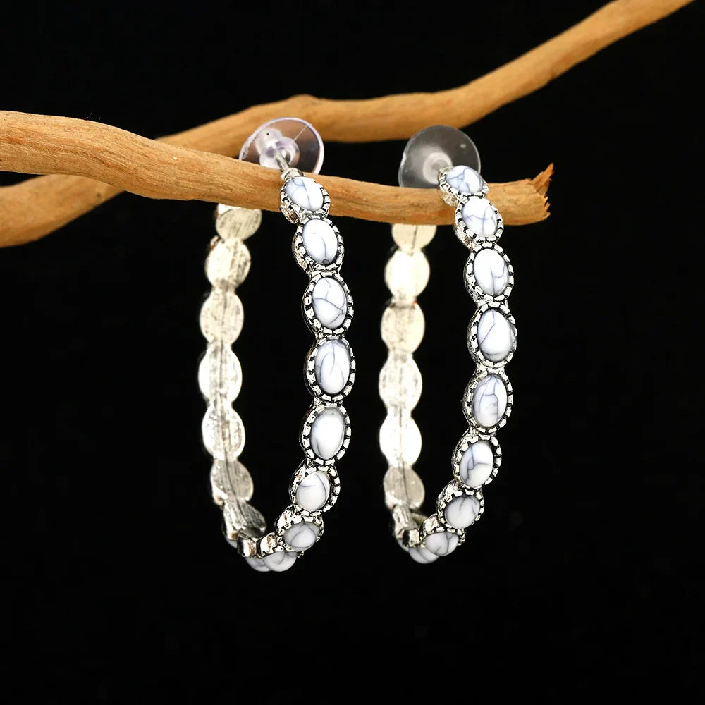 Sage | Vintage Oval Silver Hoop Earrings