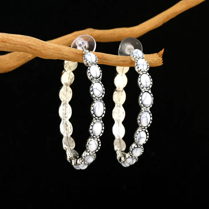 Sage | Vintage Oval Silver Hoop Earrings