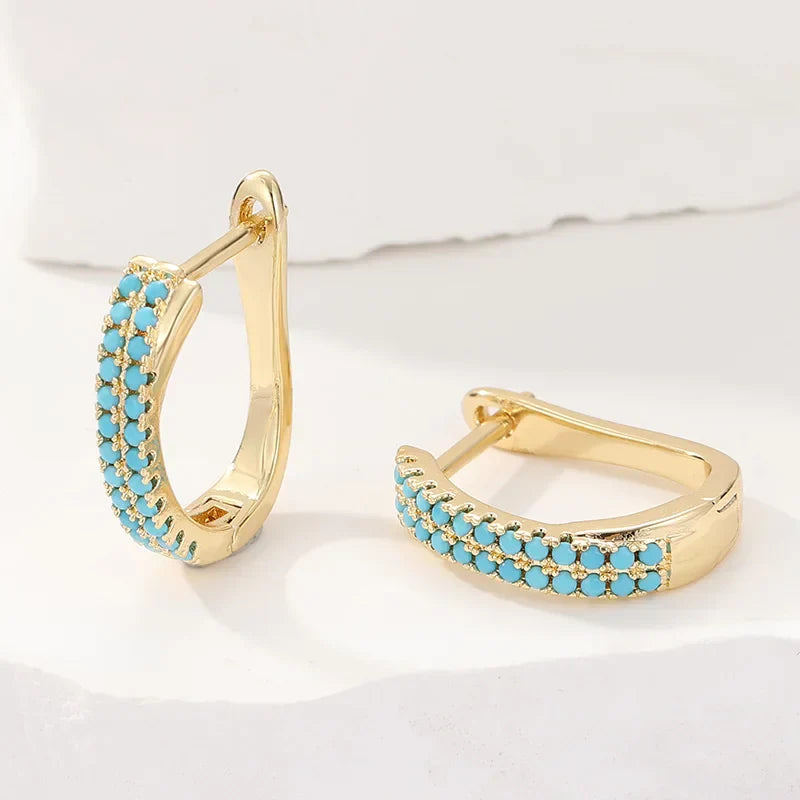 Mia | Turquoise Pavé Classic Gold Huggies