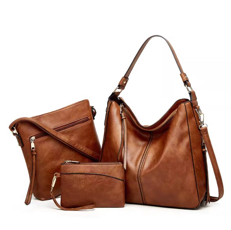 Luxury Leather 3-Piece Hobo Bag Set