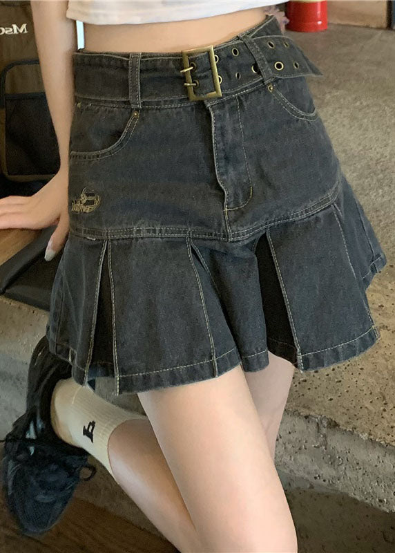 Black Grey High Waist Patchwork Pleated Skirt