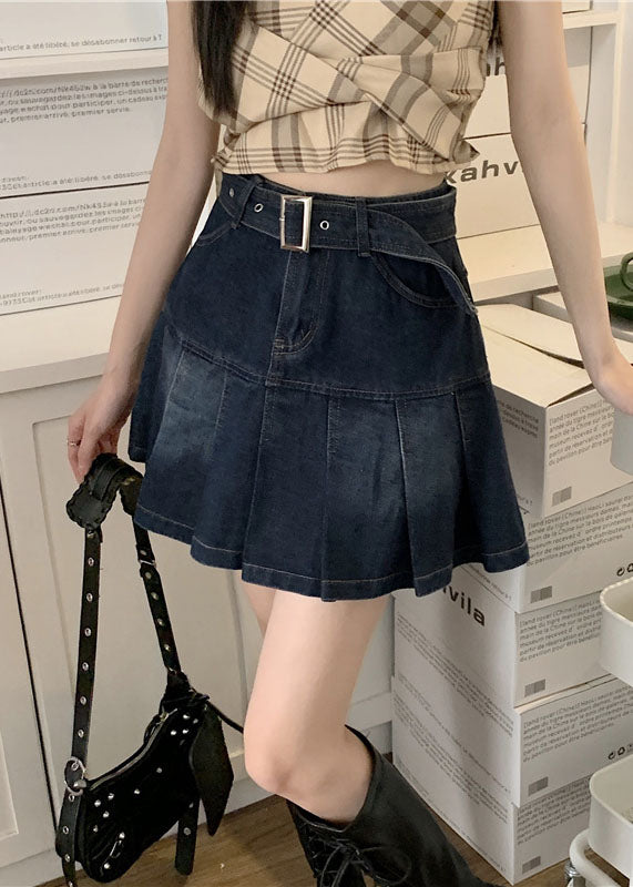 Black Grey High Waist Patchwork Pleated Skirt