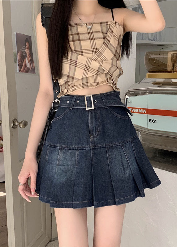 Black Grey High Waist Patchwork Pleated Skirt