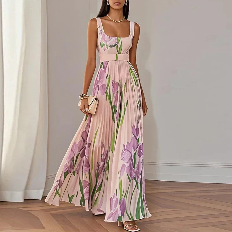 LYRA | Elegant Maxi Floral Dress with Flattering Pleated Silhouette