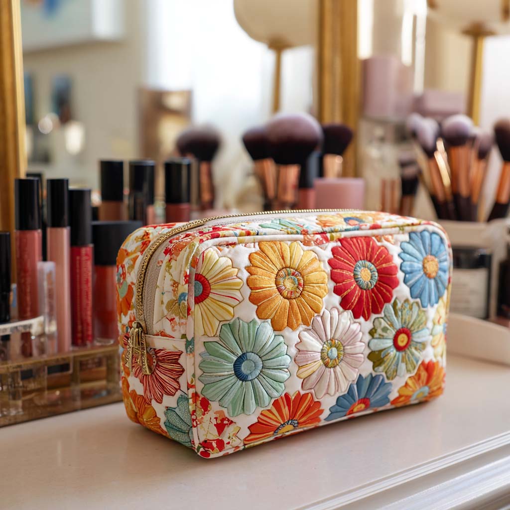 Quilted beauty case with shiny petals NCU0NT10236