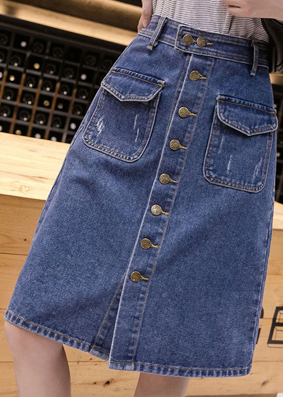 Blue Button Pocket Wrap Denim Skirt