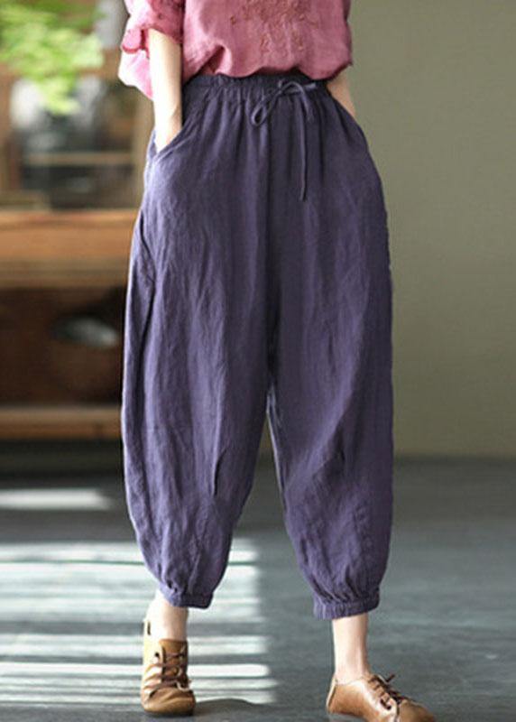 Einfache gelbe Retro-Taschen mit hoher Taille Sommerhose aus Leinen