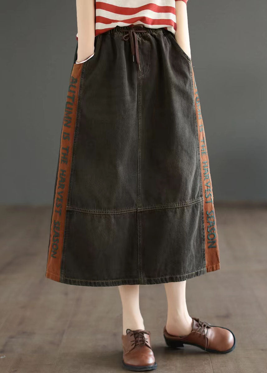 Blue Patchwork A-Line Pocket Skirt