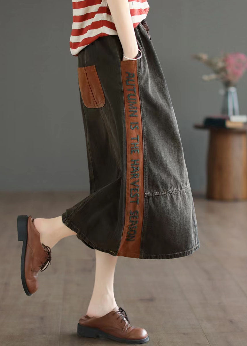 Blue Patchwork A-Line Pocket Skirt