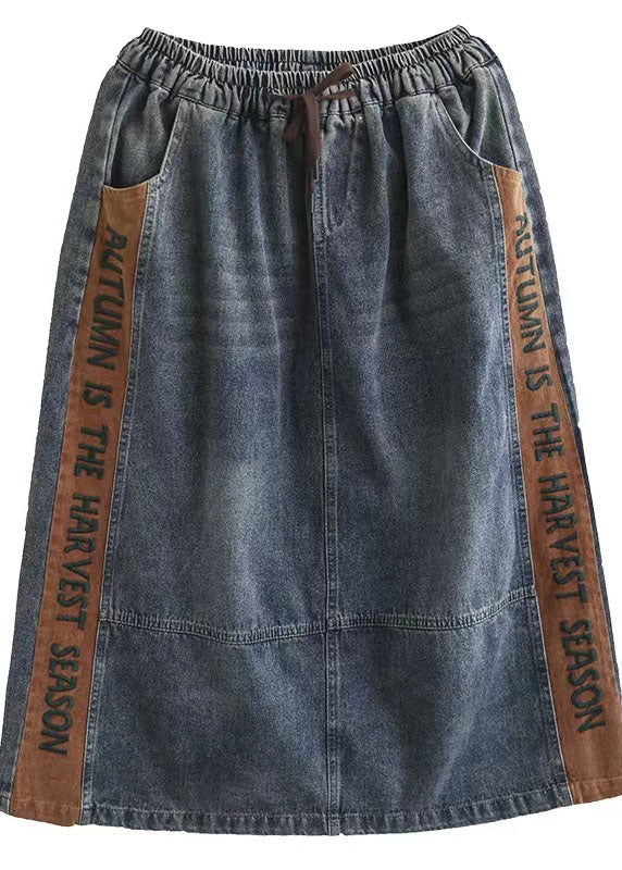 Blue Patchwork A-Line Pocket Skirt
