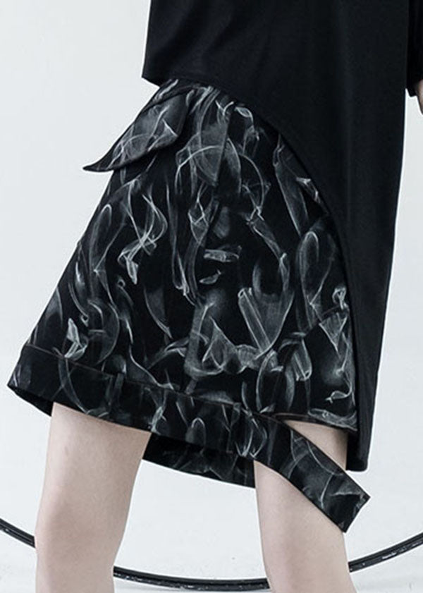 Black High Waist Hollow Print Denim Skirt