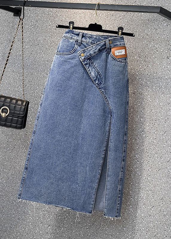 Light Blue High Waist Asymmetrical Denim Skirt