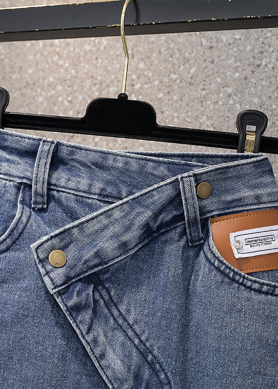 Light Blue High Waist Asymmetrical Denim Skirt