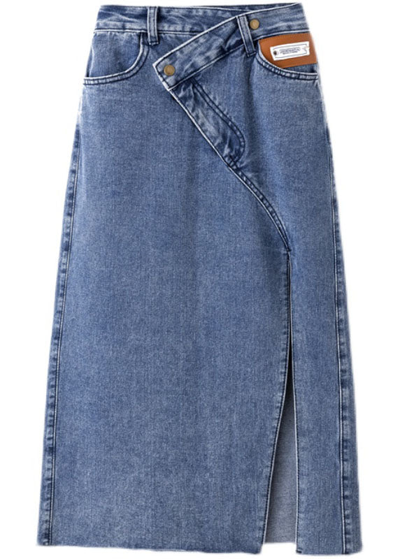 Light Blue High Waist Asymmetrical Denim Skirt