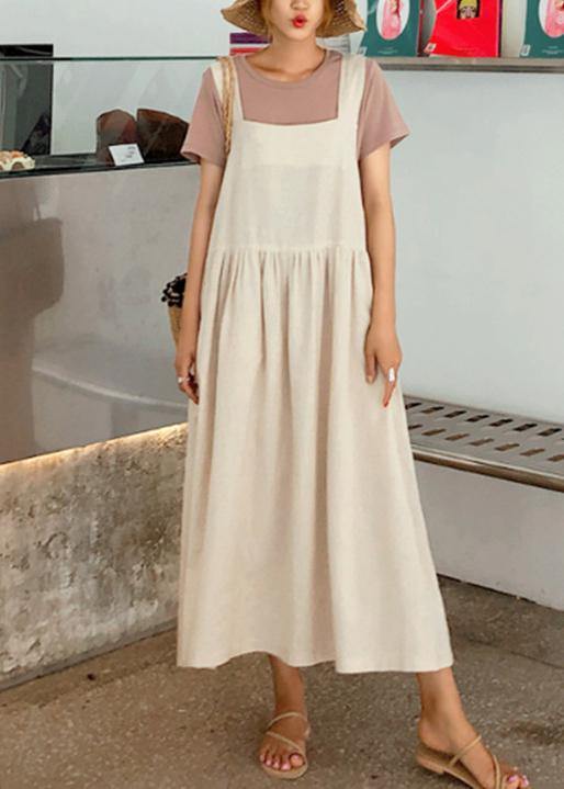 Style Spaghetti Strap Cinched Linen-Cotton Dress for Women Sewing Black Dress