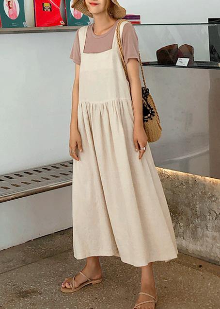 Style Spaghetti Strap Cinched Linen-Cotton Dress for Women Sewing Black Dress