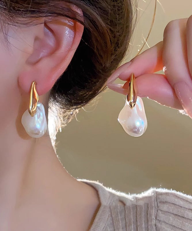 Gold Asymmetric Pearl Stud Earrings