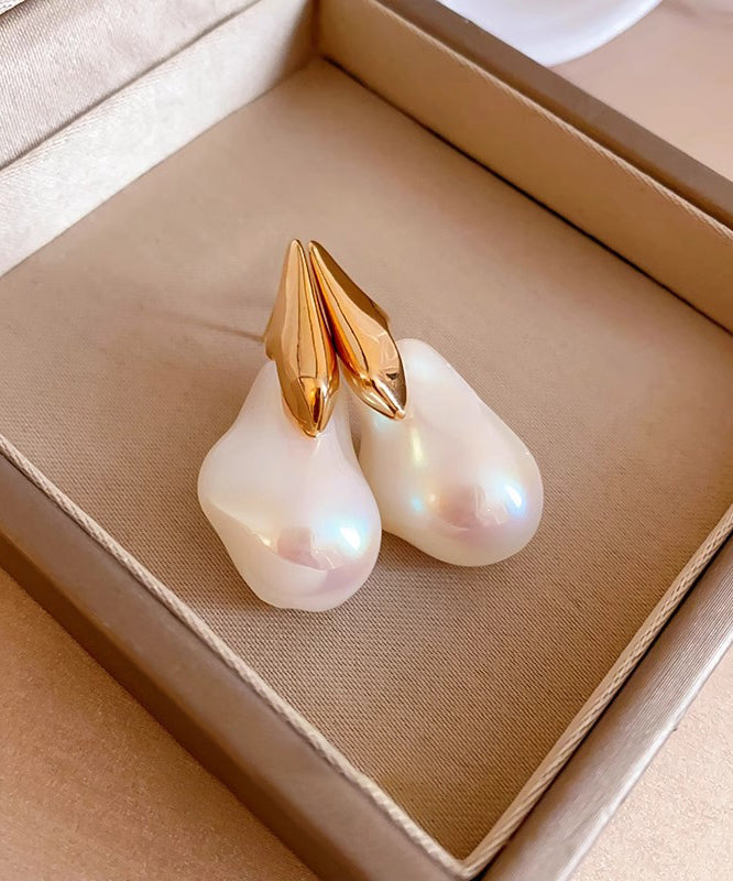 Gold Asymmetric Pearl Stud Earrings