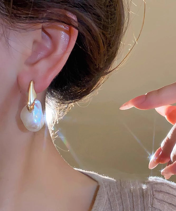 Gold Asymmetric Pearl Stud Earrings