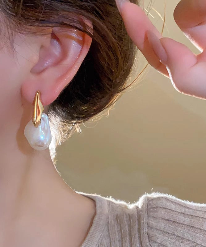 Gold Asymmetric Pearl Stud Earrings