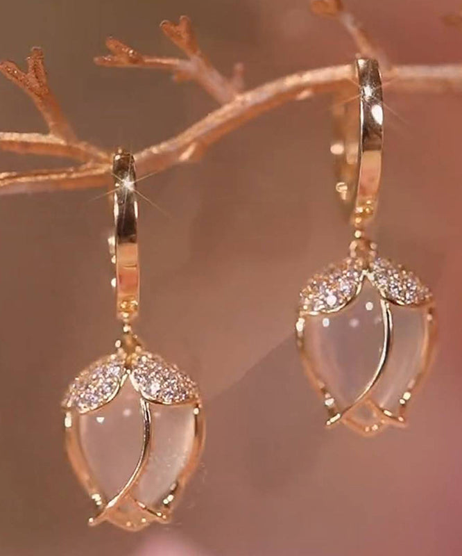 Gold Cat's Eye Zircon Drop Earrings
