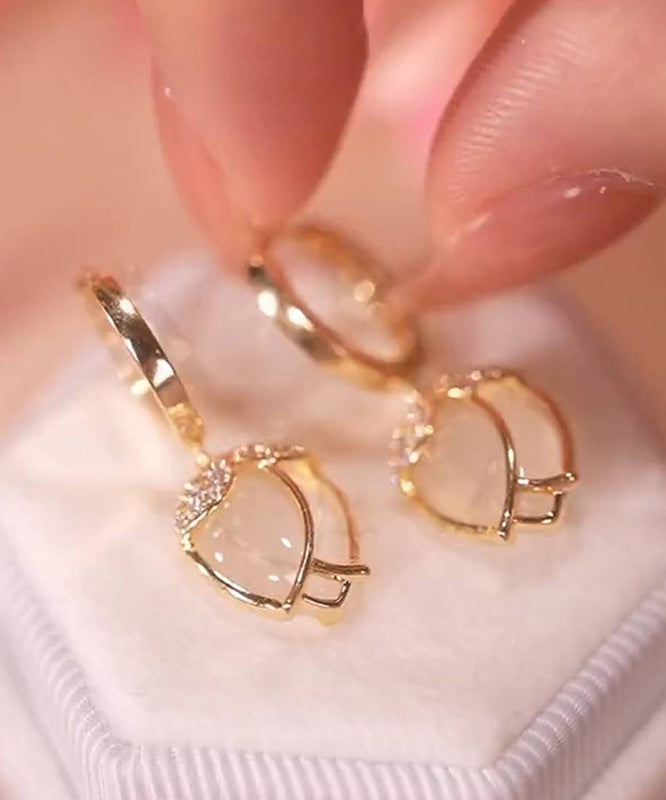 Gold Cat's Eye Zircon Drop Earrings