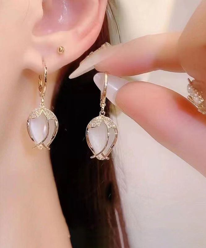 Gold Cat's Eye Zircon Drop Earrings