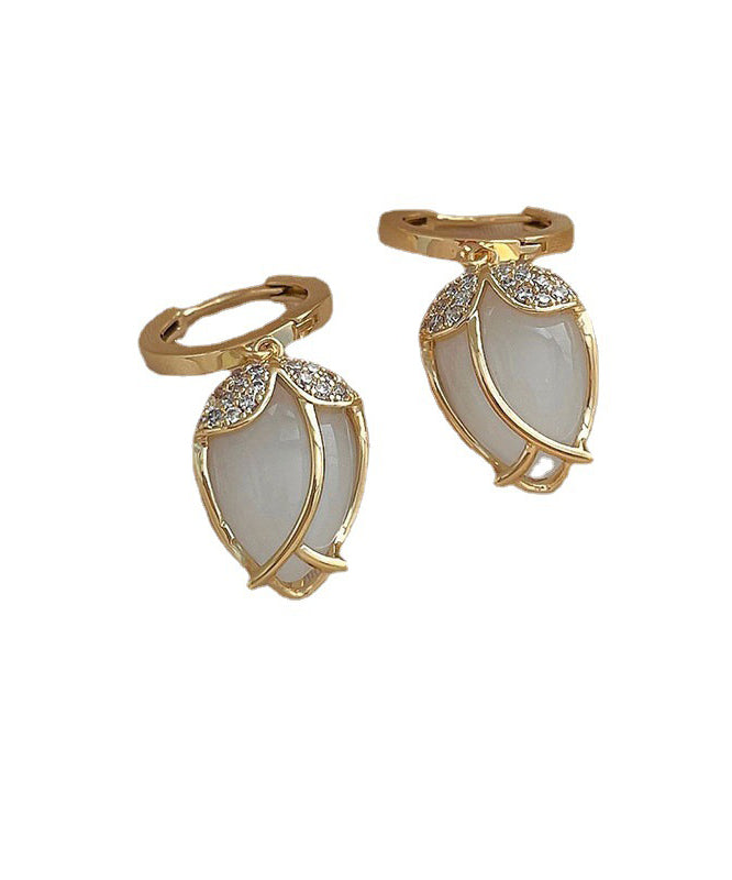 Gold Cat's Eye Zircon Drop Earrings