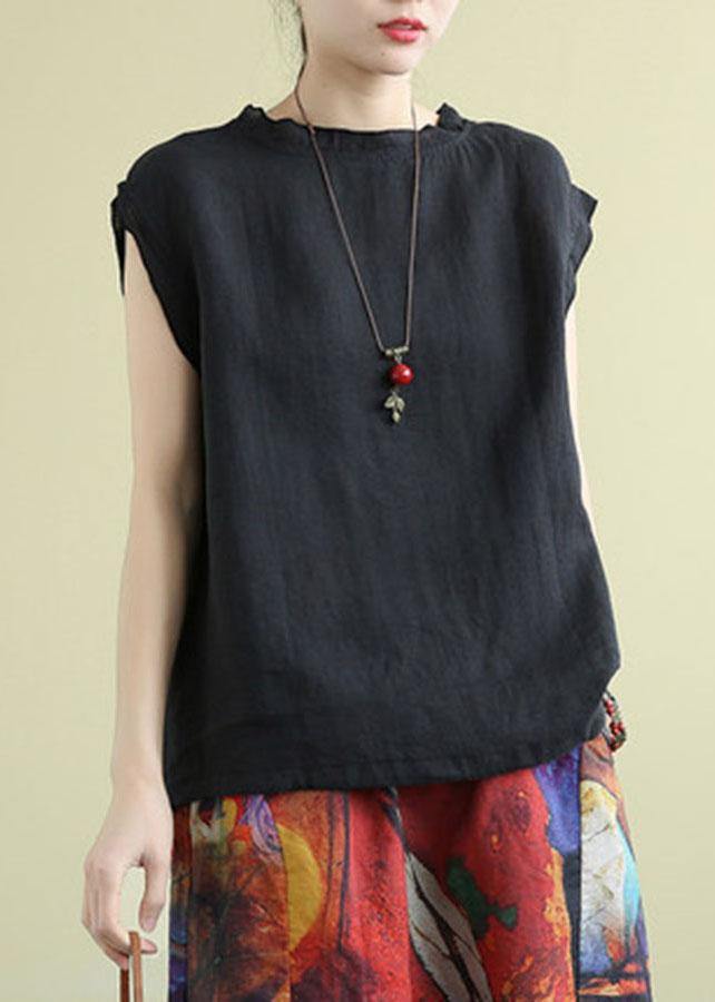 Stylish Green Sleeveless Linen Summer Tops with O-Neck