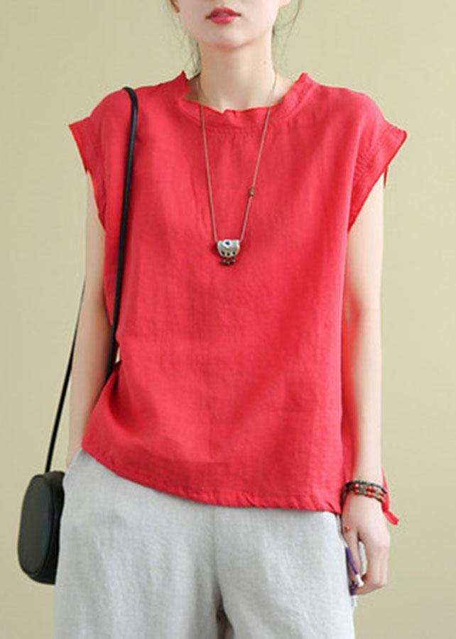 Stylish Green Sleeveless Linen Summer Tops with O-Neck