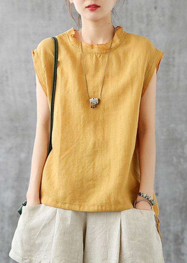Stylish Green Sleeveless Linen Summer Tops with O-Neck