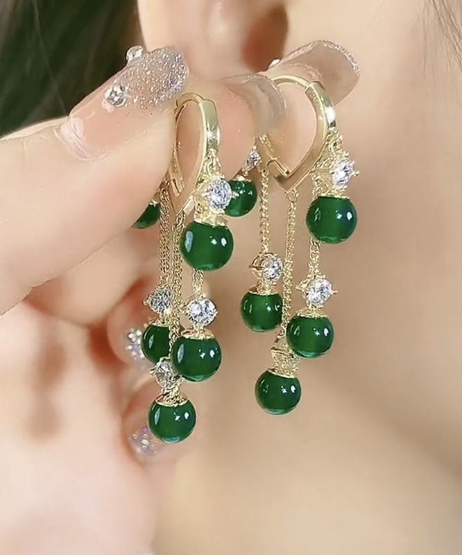 Green Zircon Gemstone Tassel Earrings