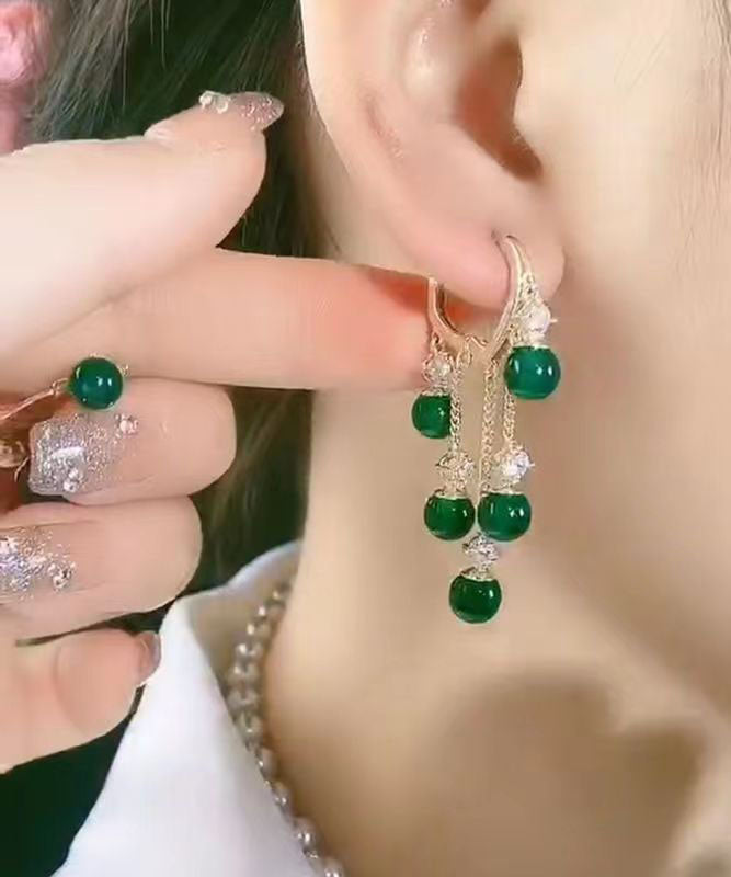 Green Zircon Gemstone Tassel Earrings
