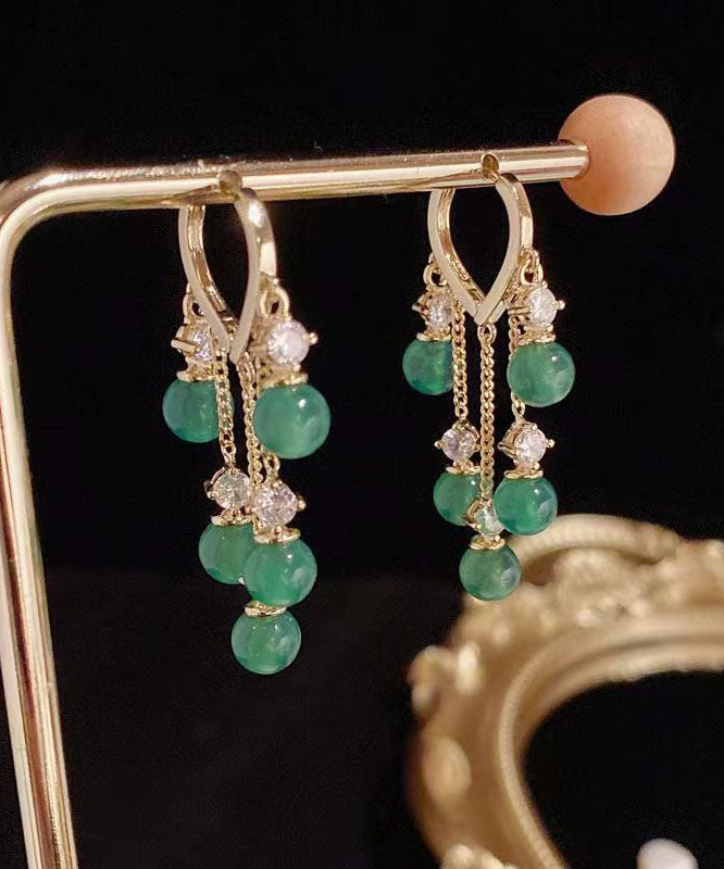 Green Zircon Gemstone Tassel Earrings