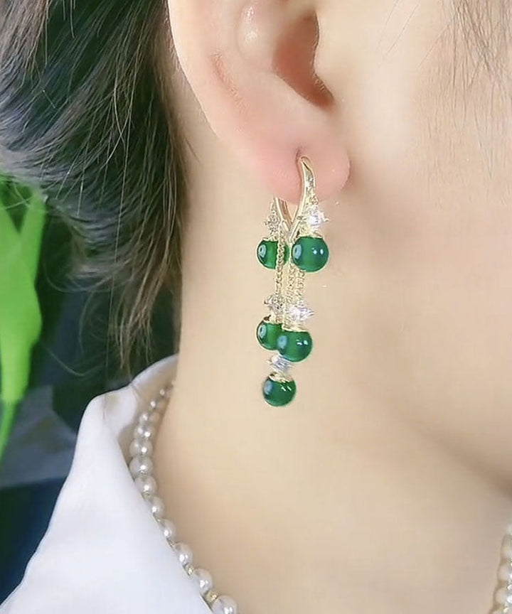 Green Zircon Gemstone Tassel Earrings
