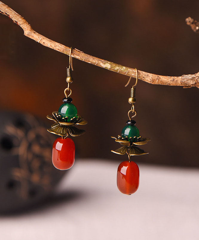 Red Green Agate Copper Drop Earrings
