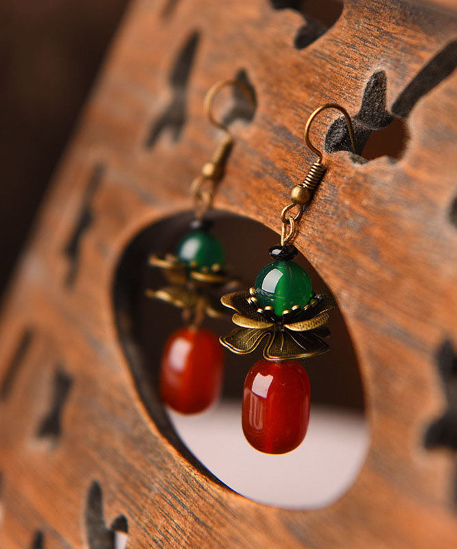 Red Green Agate Copper Drop Earrings