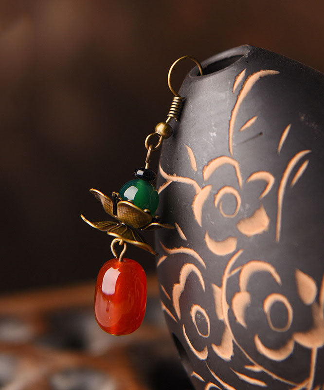 Red Green Agate Copper Drop Earrings