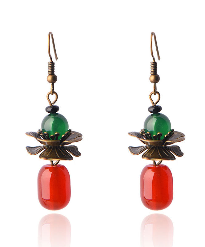 Red Green Agate Copper Drop Earrings