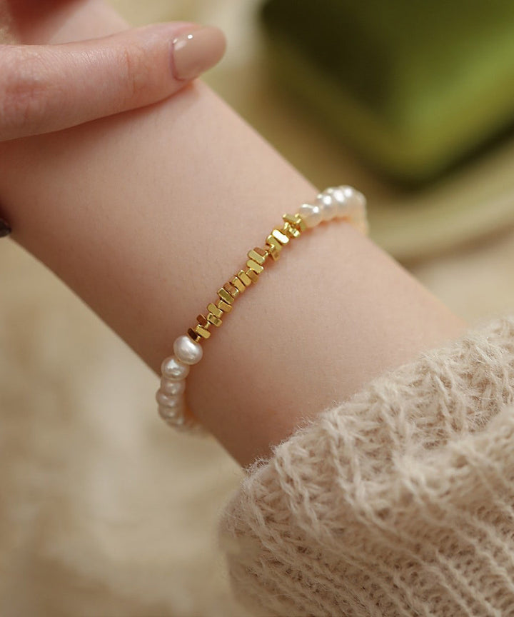 White Silver Pearl Tassel Bracelet Set