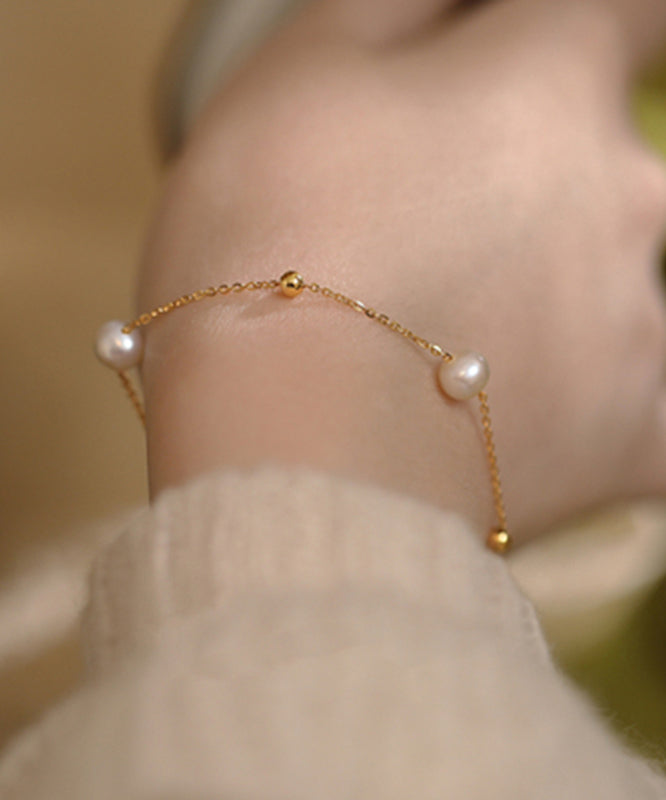 White Silver Pearl Tassel Bracelet Set