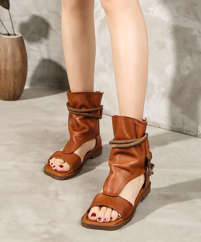 Summer Black Leather Lace-Up Peep Toe Hiking Sandals