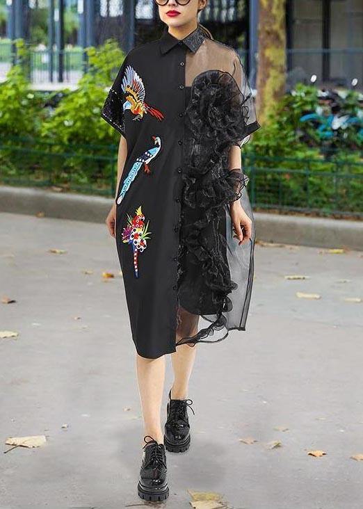 Summer Women's Black Mesh Chiffon Shirt Plus Size Dresses