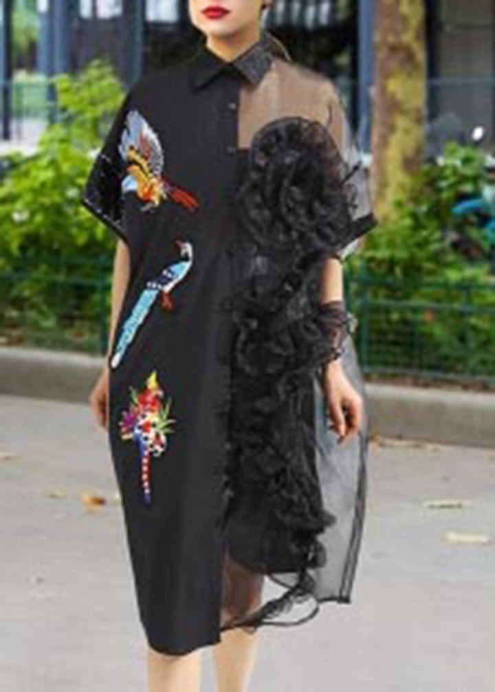 Summer Women's Black Mesh Chiffon Shirt Plus Size Dresses