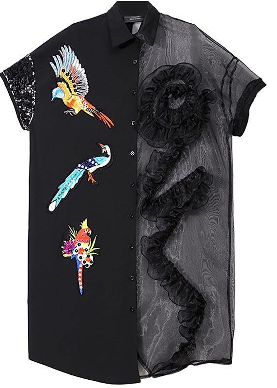 Summer Women's Black Mesh Chiffon Shirt Plus Size Dresses