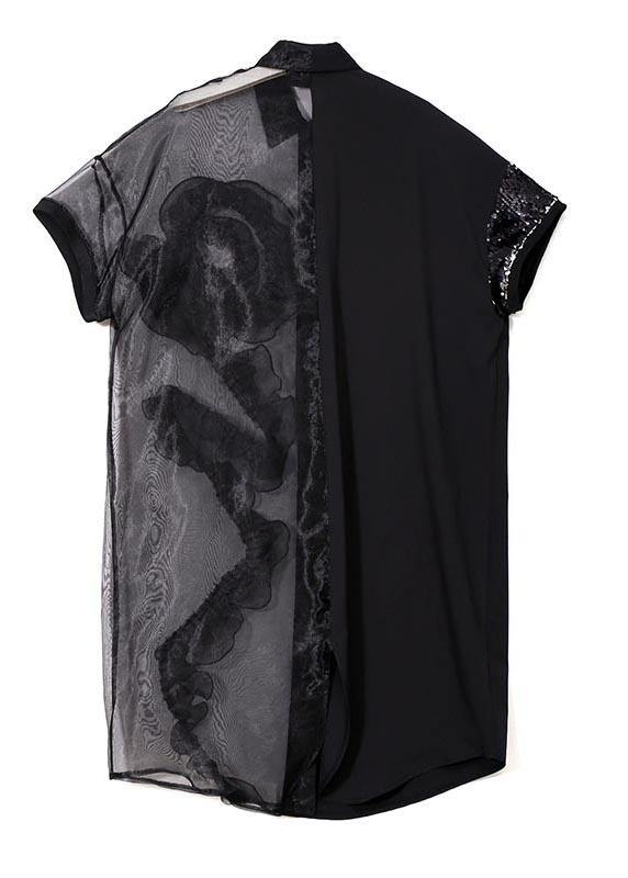 Summer Women's Black Mesh Chiffon Shirt Plus Size Dresses